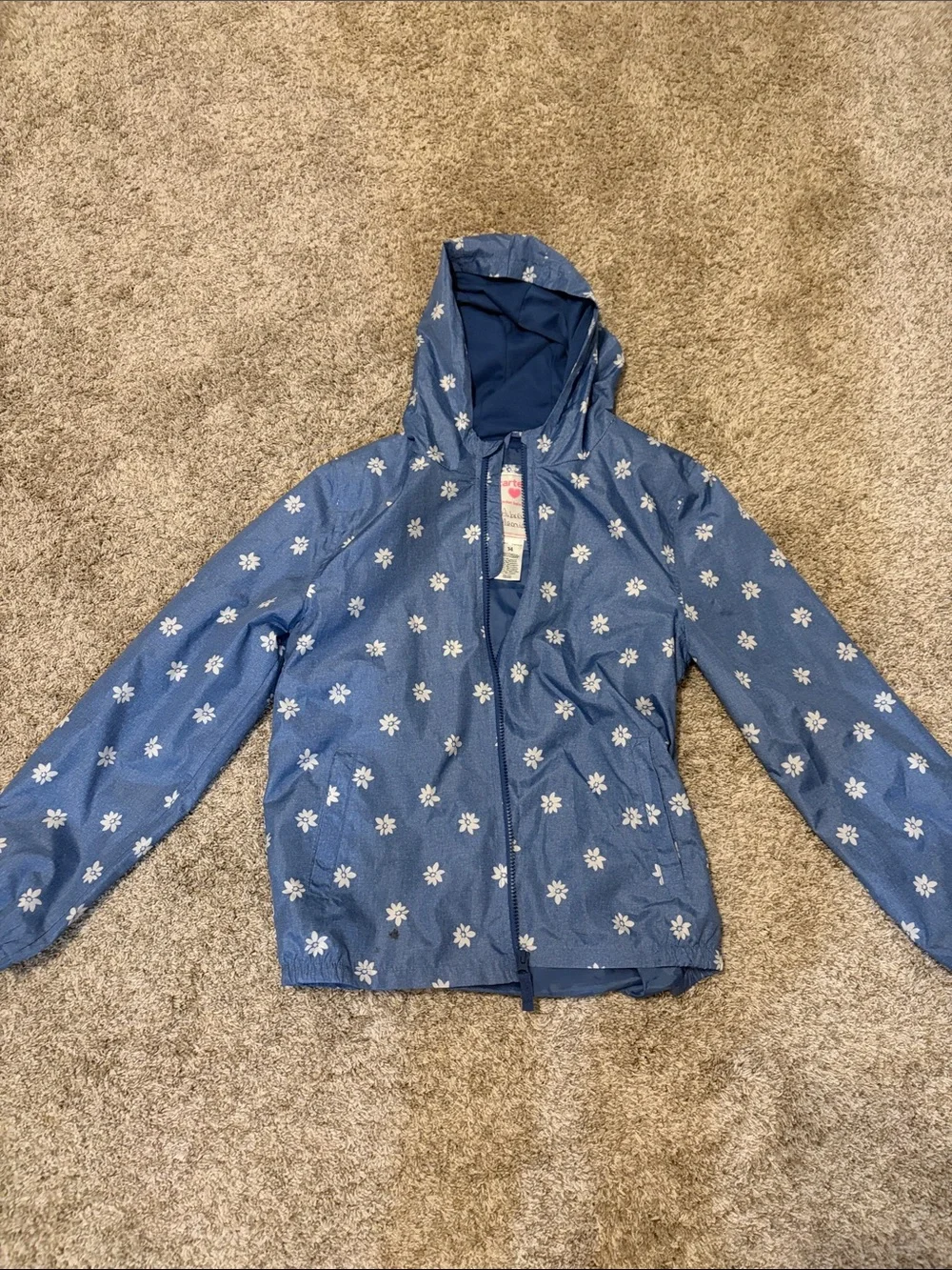 Carters Girls' Blue Floral Hooded Rain Jacket